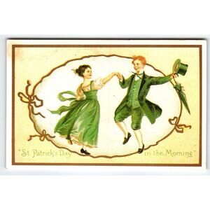 St Patrick's Day In The Morning Postcard Irish Ireland Holiday Couple Dancing